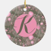 Whimsischer Garten Vögel Rosa Olive Monogram Lette Keramik Ornament (Hinten)