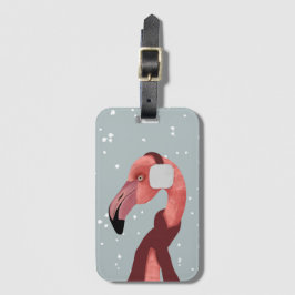 Whimsischer, gemütlicher Winter Flamingo mit Scarf Gepäckanhänger