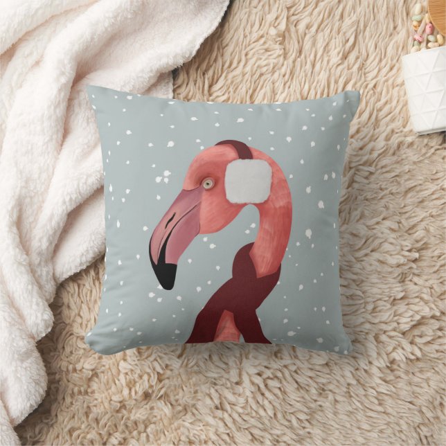 Whimsischer, gemütlicher Winter Flamingo mit Scarf Kissen (Decke)