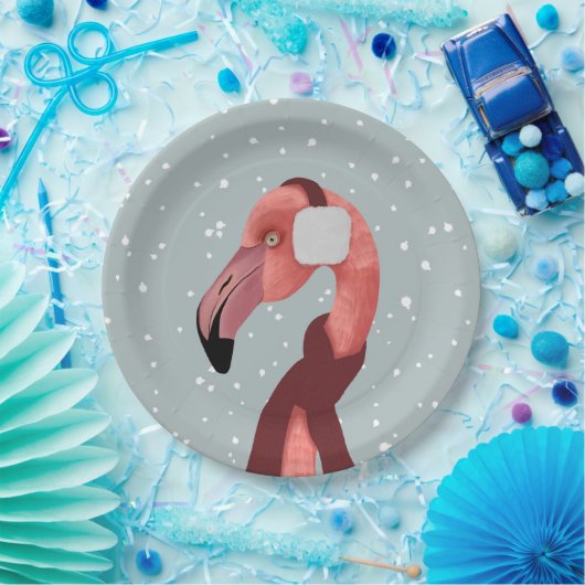 Whimsischer, gemütlicher Winter Flamingo mit Scarf Pappteller (Party)