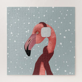 Whimsischer, gemütlicher Winter Flamingo mit Scarf Puzzle