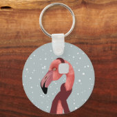 Whimsischer, gemütlicher Winter Flamingo mit Scarf Schlüsselanhänger (Rückseite)
