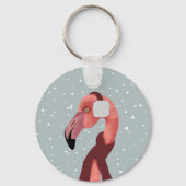 Whimsischer, gemütlicher Winter Flamingo mit Scarf Schlüsselanhänger (Rückseite)