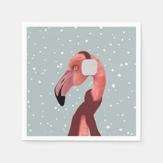 Whimsischer, gemütlicher Winter Flamingo mit Scarf Serviette (Vorderseite)