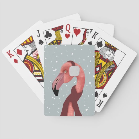 Whimsischer, gemütlicher Winter Flamingo mit Scarf Spielkarten (Rückseite)