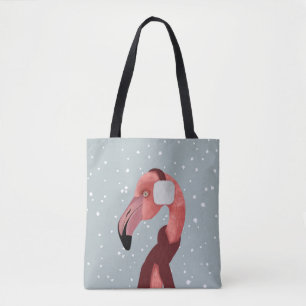 Whimsischer, gemütlicher Winter Flamingo mit Scarf Tasche