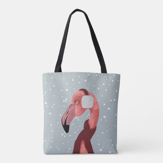 Whimsischer, gemütlicher Winter Flamingo mit Scarf Tasche (Rückseite)