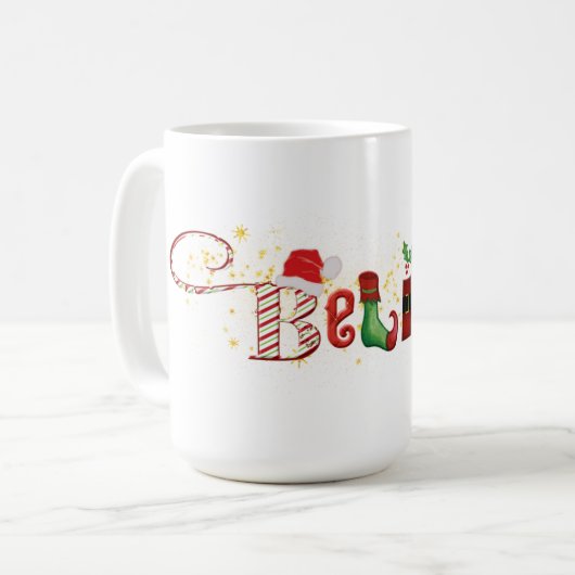 Whimsischer GLAUBE mit goldenen Glitzern Weihnacht Kaffeetasse (Vorderseite Links)