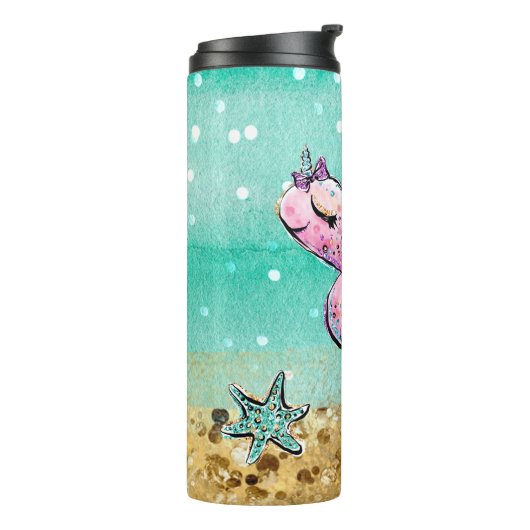 *~* Whimsischer Glitzer Meeresschildkröten Muschel Thermosbecher (Nach links gedreht)