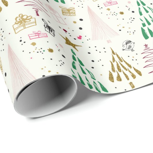 Whimsischer Glitzer Weihnachtsbaume Urlaub Geschenkpapier (Rolleneckpunkt)
