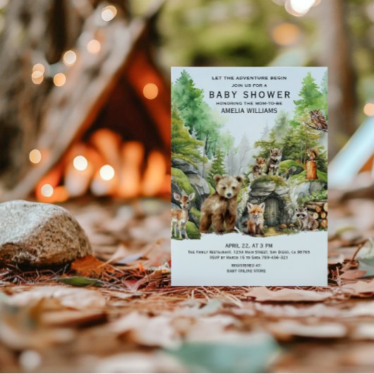 Whimsischer Grünwald Wasserfarbenwald Tier Einladung