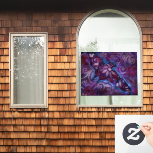 Whimsischer Halloween Bat Abstrakt Lila Blue Fensteraufkleber (Fenster Zuhause)