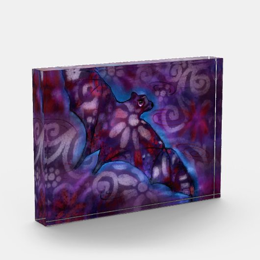 Whimsischer Halloween Bat Abstrakt Lila Blue Fotoblock (Links)