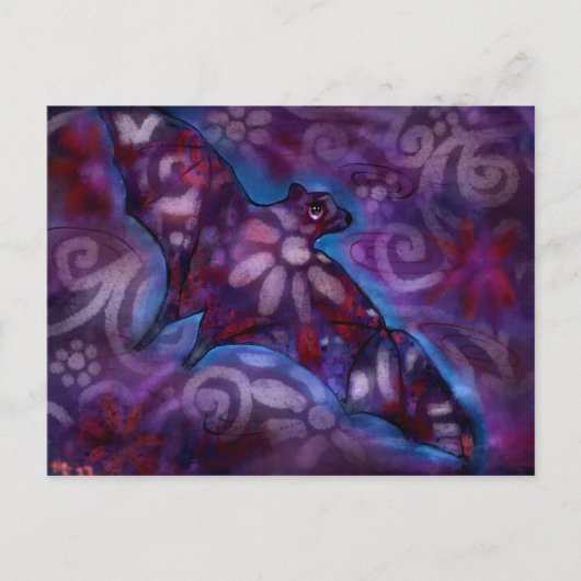 Whimsischer Halloween Bat Abstrakt Lila Blue Postkarte (Vorderseite)