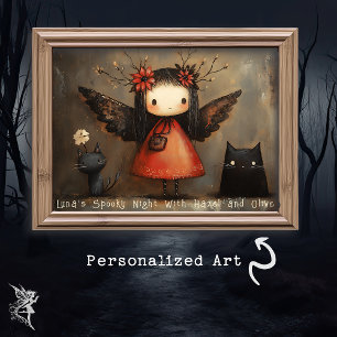 Whimsischer Halloween Fairy & Cats Personalisierte Poster
