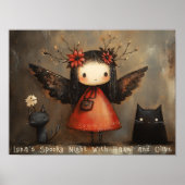 Whimsischer Halloween Fairy & Cats Personalisierte Poster (Vorne)