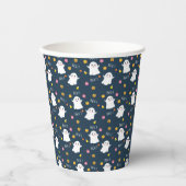 Whimsischer Halloween Ghosts Muster dunkelblau Pappbecher (Vorderseite)