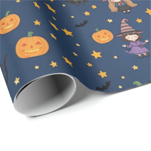 Whimsischer Halloween Katzenkatzer Hexengeschenk W Geschenkpapier (Rolleneckpunkt)