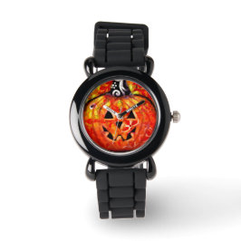 Whimsischer Halloween-Kürbislaterne Floral Orange Armbanduhr