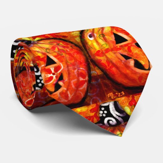 Whimsischer Halloween-Kürbislaterne Floral Orange Krawatte (Gerollt)