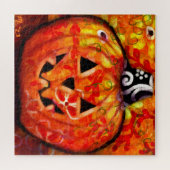 Whimsischer Halloween-Kürbislaterne Floral Orange Puzzle (Horizontal)