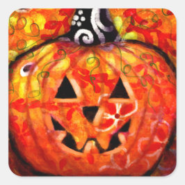 Whimsischer Halloween-Kürbislaterne Floral Orange Quadratischer Aufkleber