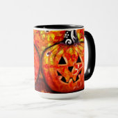 Whimsischer Halloween-Kürbislaterne Floral Orange Tasse (VorderseiteRechts)