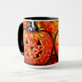 Whimsischer Halloween-Kürbislaterne Floral Orange Tasse (Vorderseite Links)