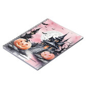 Whimsischer Halloween Pink Pumpkin und Spooky Mano Notizblock (Linke Seite)