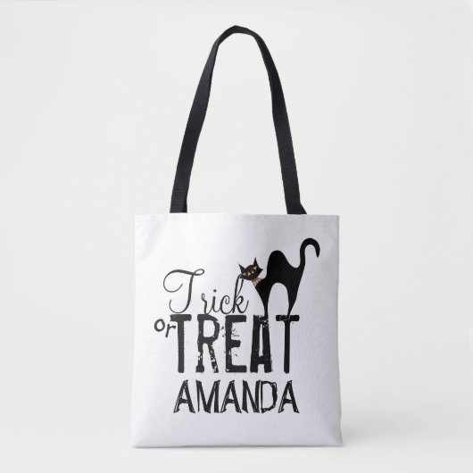 Whimsischer Halloween Typografie Black Cat Leckere Tasche (Vorderseite)