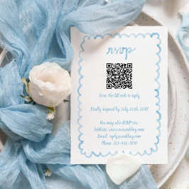 Whimsischer Hand Illustriert Light Blue QR Code RSVP Karte