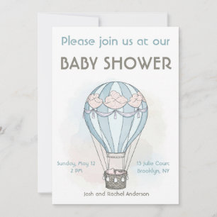 Whimsischer Heißluftballon Babydusche Einladung