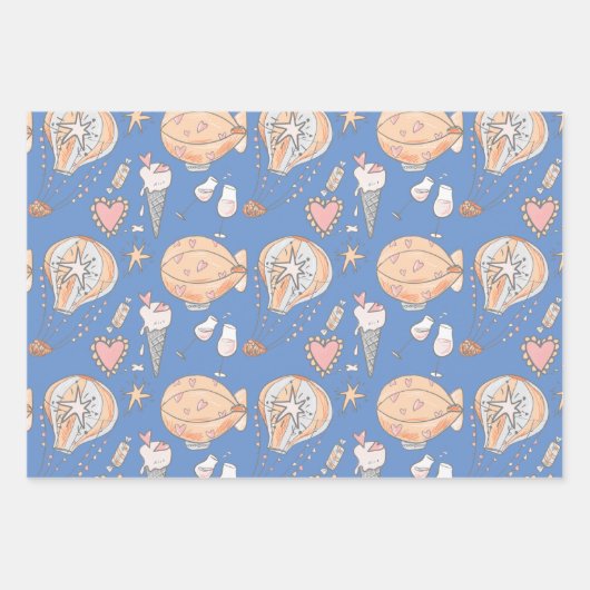 Whimsischer Heißluftballon niedlichen Paar Vögel b Geschenkpapier Set (Vorderseite 3)