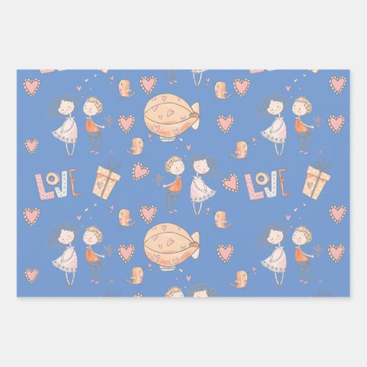 Whimsischer Heißluftballon niedlichen Paar Vögel b Geschenkpapier Set (Vorderseite)