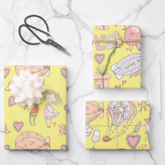 Whimsischer Heißluftballon niedliches Paar liebt V Geschenkpapier Set (Vorderseite)