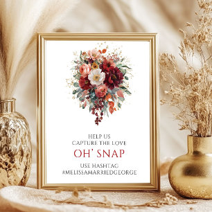 Whimsischer Herbst-Marone-Blumen-Oh-Snap-Schild Poster