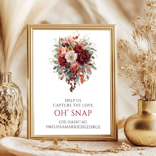 Whimsischer Herbst-Marone-Blumen-Oh-Snap-Schild Poster