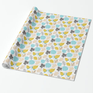 Whimsischer Herbst verlässt Muster   Blau und Gelb Geschenkpapier