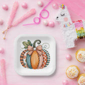 Whimsischer Herbstakzent mit Gingham-Schleife Pappteller (Party)