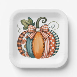 Whimsischer Herbstakzent mit Gingham-Schleife Pappteller