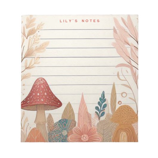 Whimsischer Herbstfall Pilze Personalisiert Notizblock (Vorderseite)