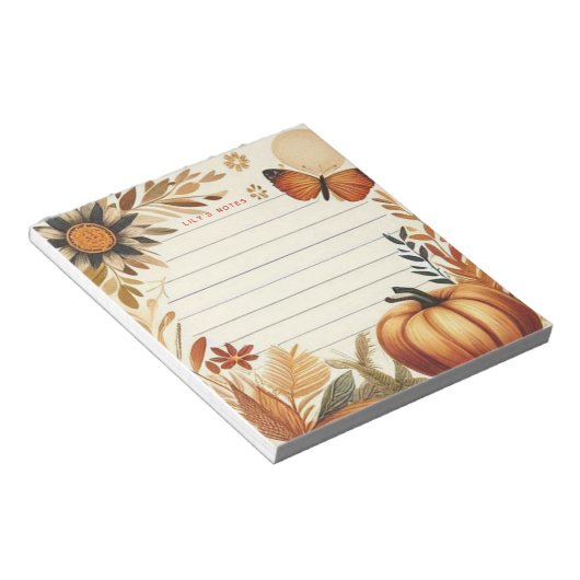 Whimsischer Herbstfall Pumpkin Personalisiert Notizblock (angewinkelt)