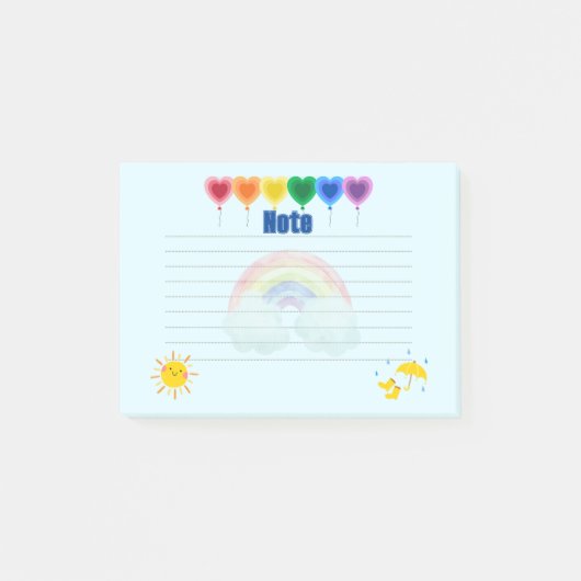 Whimsischer Herzballon und Regenbogennotizen Post-it Klebezettel (Vorderseite)