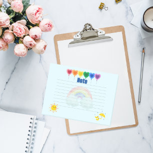 Whimsischer Herzballon und Regenbogennotizen Post-it Klebezettel