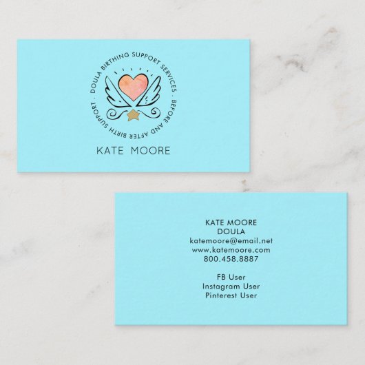 Whimsischer Herzflügel Doula oder Hebamme Geburtsh Visitenkarte (Vorne/Hinten)