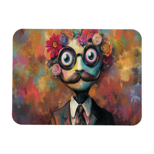 Whimsischer Humanoid mit großen Augen und Blumenha Magnet (Horizontal)
