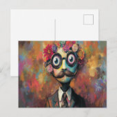 Whimsischer Humanoid mit großen Augen und Blumenha Postkarte (Vorne/Hinten)