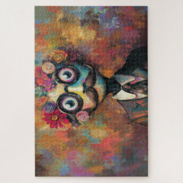 Whimsischer Humanoid mit großen Augen und Blumenha Puzzle