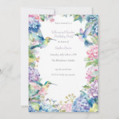 Whimsischer Hummingbird mit Hydrangeas zum Geburts Einladung (Vorderseite)