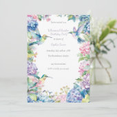 Whimsischer Hummingbird mit Hydrangeas zum Geburts Einladung (Stehend Vorderseite)